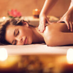 Beautiful woman receiving back massage at the spa.